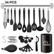 34 PCS Kitchen Utensils Set, Black Silicone Cooking Utensils Set with Holder, 446°F Heat Resistant Non-Stick Kitchen Essentials Tools for Home
