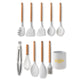 Silicone Kitchenware Set + Wooden Handle + Marbled White