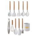 Silicone Kitchenware Set + Wooden Handle + Marbled White kitelyshop